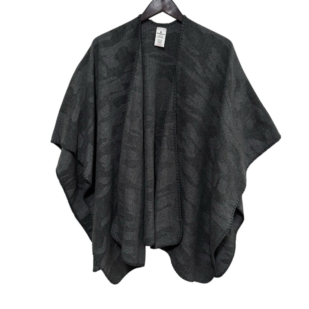 WOOLRICH Women's Wrap Cape Poncho Gray Camo Blanket Coat ONE SIZE Length 31"